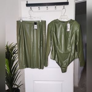 NWT Adidas x Ivy Park Halls of Ivy Faux Leather Bodysuit & Pencil Skirt